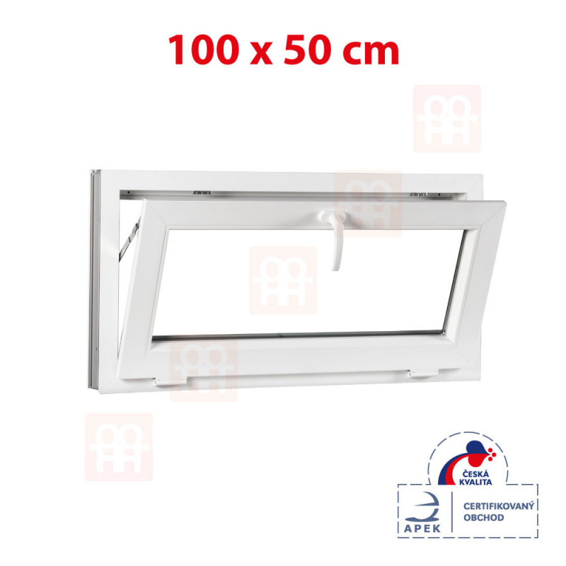 Sklopné plastové okno 100x50 cm, bílé, 6 komor