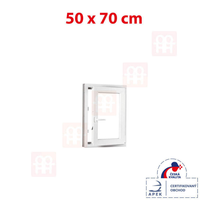 Plastové okno 50 x 70 cm, bílé, otevíravé i sklopné, pravé, 6 komor