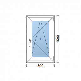 Plastové okno 60 x 100 cm, bílé, otevíravé i sklopné, pravé, 6 komor