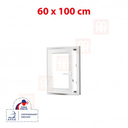 Plastové okno 60x100 cm, bílé, otevíravé i sklopné, levé, 6 komor