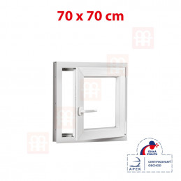 Plastové okno 70 x 70 cm, bílé, otevíravé i sklopné, pravé, 6 komor