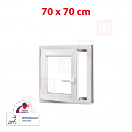 Plastové okno 70x70 cm, bílé, otevíravé i sklopné, levé, 6 komor
