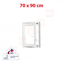 Plastové okno 70x90 cm, bílé, otevíravé i sklopné, levé, 6 komor
