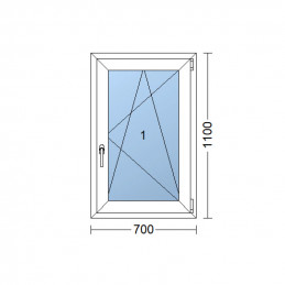 Plastové okno 70 x 110 cm, bílé, otevíravé i sklopné, pravé, 6 komor
