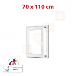 Plastové okno 70x110 cm, bílé, otevíravé i sklopné, levé, 6 komor