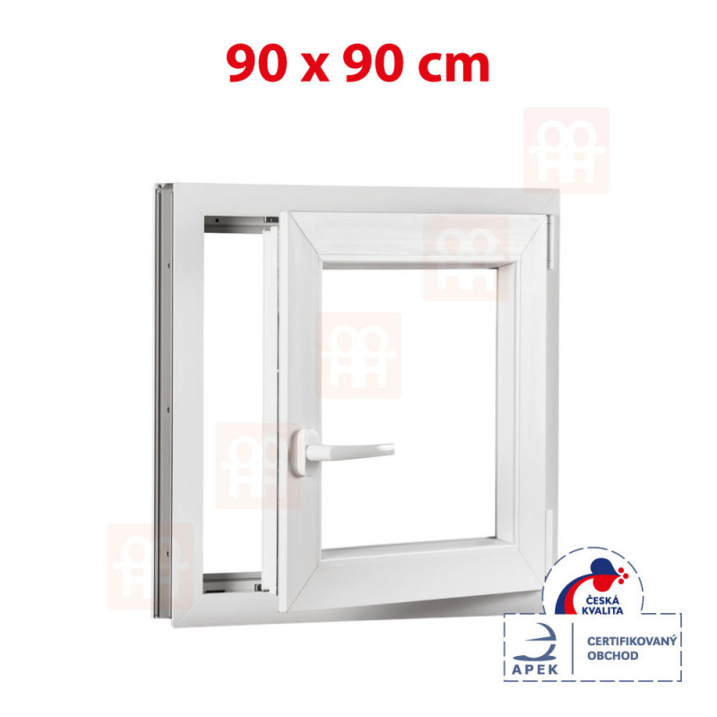 Plastové okno 90 x 90 cm, bílé, otevíravé i sklopné, pravé, 6 komor
