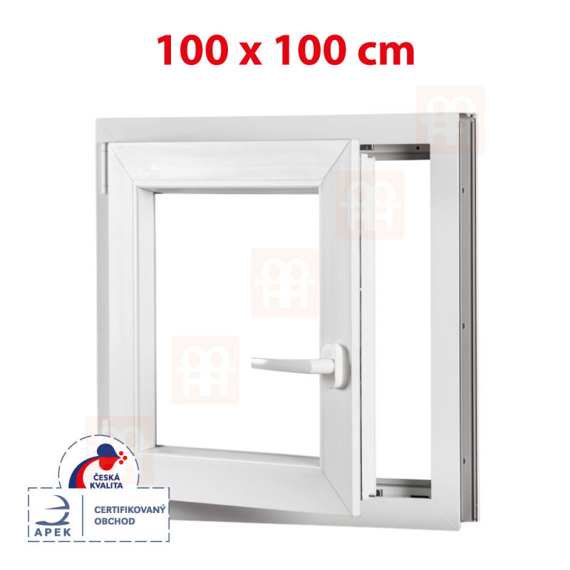 Plastové okno 100x100 cm, bílé, otevíravé i sklopné, levé, 6 komor