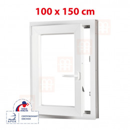 Plastové okno 100 x 150 cm, bílé, otevíravé i sklopné, levé, 6 komor