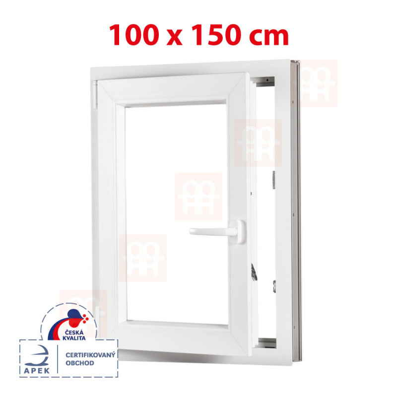 Plastové okno 100 x 150 cm, bílé, otevíravé i sklopné, levé, 6 komor