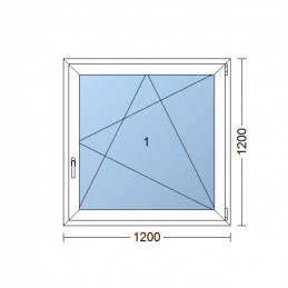 Plastové okno 120 x 120 cm, bílé, otevíravé i sklopné, pravé, 6 komor