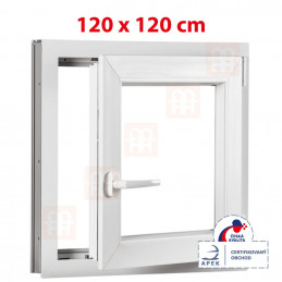 Plastové okno 120 x 120 cm, bílé, otevíravé i sklopné, pravé, 6 komor