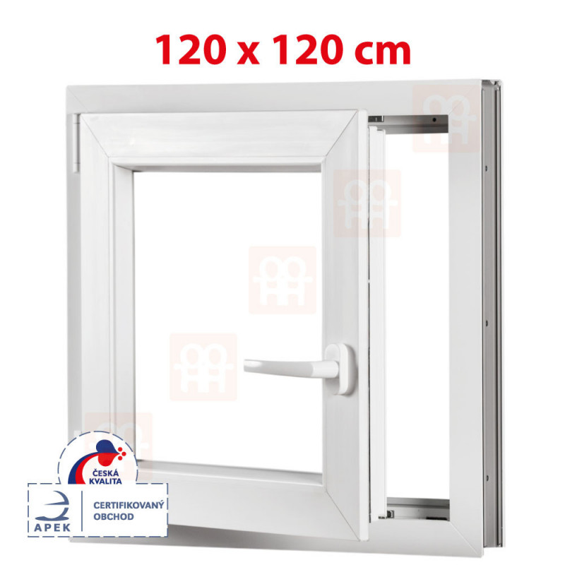 Plastové okno 120x120 cm, bílé, otevíravé i sklopné, levé, 6 komor