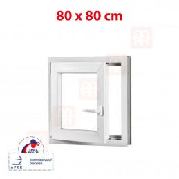 Plastové okno 80x80 cm, bílé, otevíravé i sklopné, levé, 6 komor