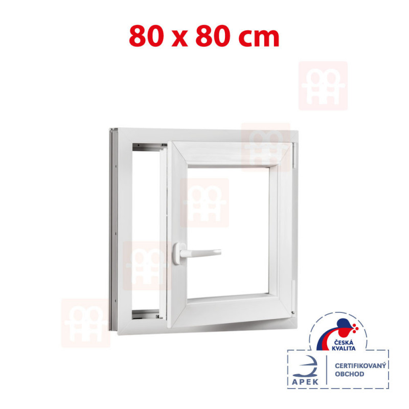 Plastové okno 80 x 80 cm, bílé, otevíravé i sklopné, pravé, 6 komor