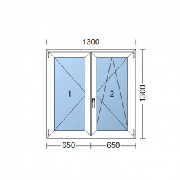 Dvoukřídlé plastové okno 130x130 cm, bílé, bez sloupku (štulp), pravé