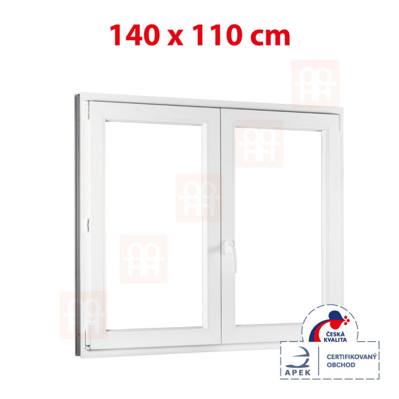 Dvoukřídlé plastové okno 140x110 cm, bílé, bez sloupku (štulp), pravé