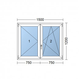 Plastové okno | 150x120 cm (1500x1200 mm) | bílé | dvoukřídlé bez sloupku (štulp) | pravé