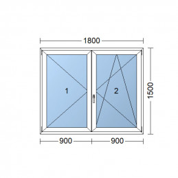Dvoukřídlé plastové okno 180x150 cm, bílé, bez sloupku (štulp), pravé