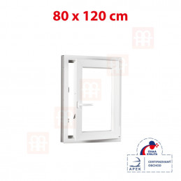 Plastové okno 80 x 120 cm, bílé, otevíravé i sklopné, pravé, 6 komor