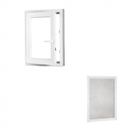 Sada plastové okno 50x70, levé, otevíravé i sklopné, bíle + hliníková síť proti hmyzu