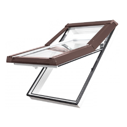 Střešní okno plastové | 78x118 cm (780x1180 mm) | bílé s hnědým oplechováním | SKYLIGHT