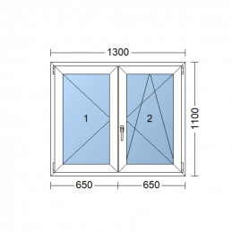 Plastové okno | 130x110 cm (1300x1100 mm) | bílé | dvoukřídlé bez sloupku (štulp) | pravé | TROJSKLO