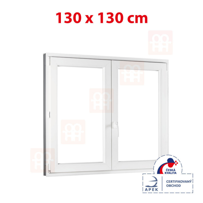 Plastové okno | 130x130 cm (1300x1300 mm) | bílé | dvoukřídlé bez sloupku (štulp) | pravé | TROJSKLO