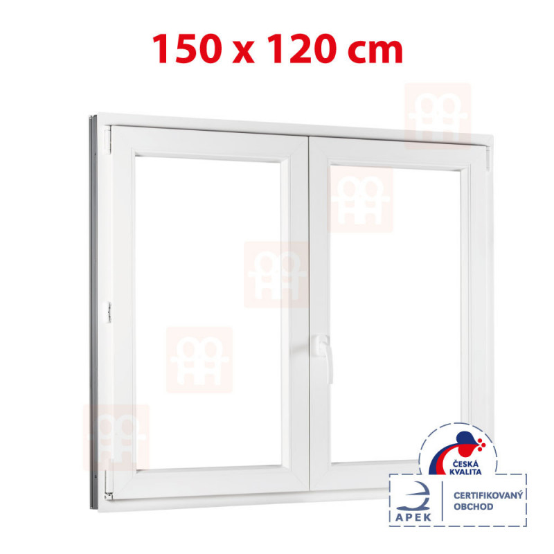 Plastové okno | 150x120 cm (1500x1200 mm) | bílé | dvoukřídlé bez sloupku (štulp) | pravé | TROJSKLO