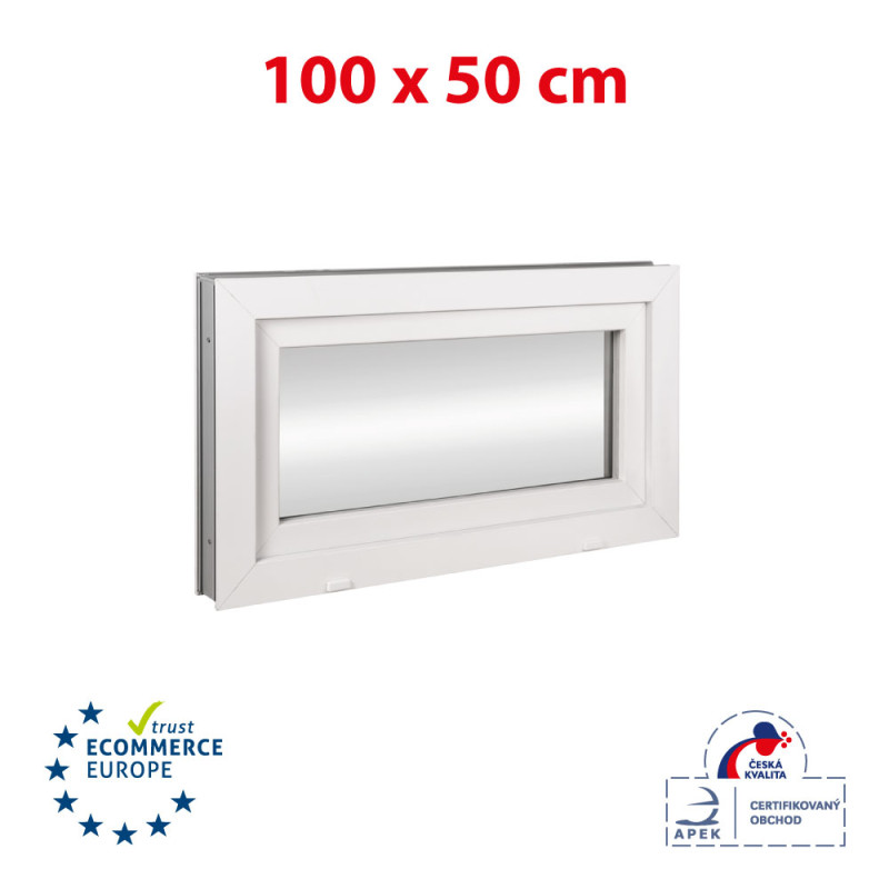 Plastové okno 100x50 cm (1000x500mm) sklopné bílé Trocal Plastové okno 100x50 cm (1000x500mm) sklopné bílé Trocal