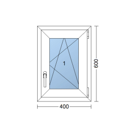Plastové okno 400 × 600 mm (40 × 60 cm) otevíravě-sklopné pravé bílé pro vedlejší prostory Aplast 60