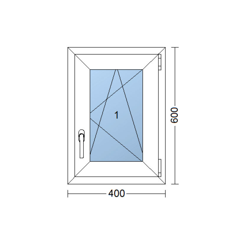Plastové okno 400 × 600 mm (40 × 60 cm) otevíravě-sklopné pravé bílé pro vedlejší prostory Aplast 60