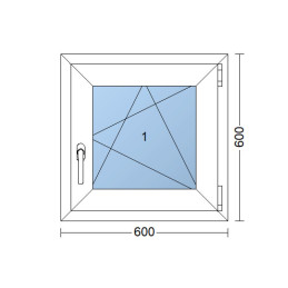 Plastové okno 600 × 600 mm (60 × 60 cm) otevíravě-sklopné pravé bílé pro vedlejší a technické prostory