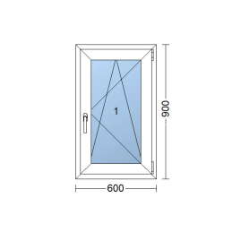 Plastové okno 600 × 900 mm (60 × 90 cm) otevíravě-sklopné pravé bílé pro vedlejší prostory Aplast 60
