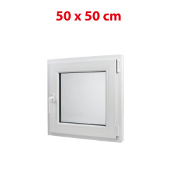 Plastové okno 500 × 500 mm (50 × 50 cm) otevíravě-sklopné pravé bílé pro vedlejší prostory Aplast 60