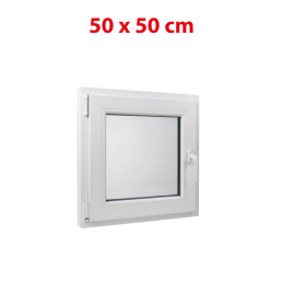 Plastové okno 500 × 500 mm (50 × 50 cm) otevíravě-sklopné levé bílé pro vedlejší prostory Aplast 60
