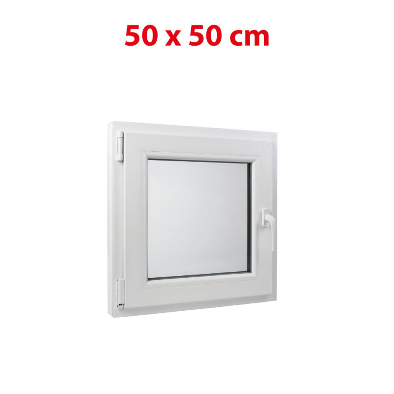 Plastové okno 500 × 500 mm (50 × 50 cm) otevíravě-sklopné levé bílé pro vedlejší prostory Aplast 60