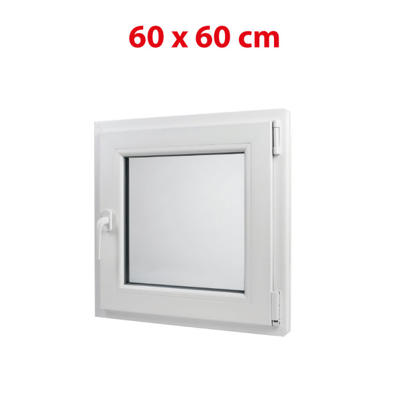 Plastové okno 600 × 600 mm (60 × 60 cm) otevíravě-sklopné pravé bílé pro vedlejší a technické prostory