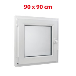 Plastové okno 900 × 900 mm (90 × 90 cm) otevíravě-sklopné levé bílé pro vedlejší a technické prostory