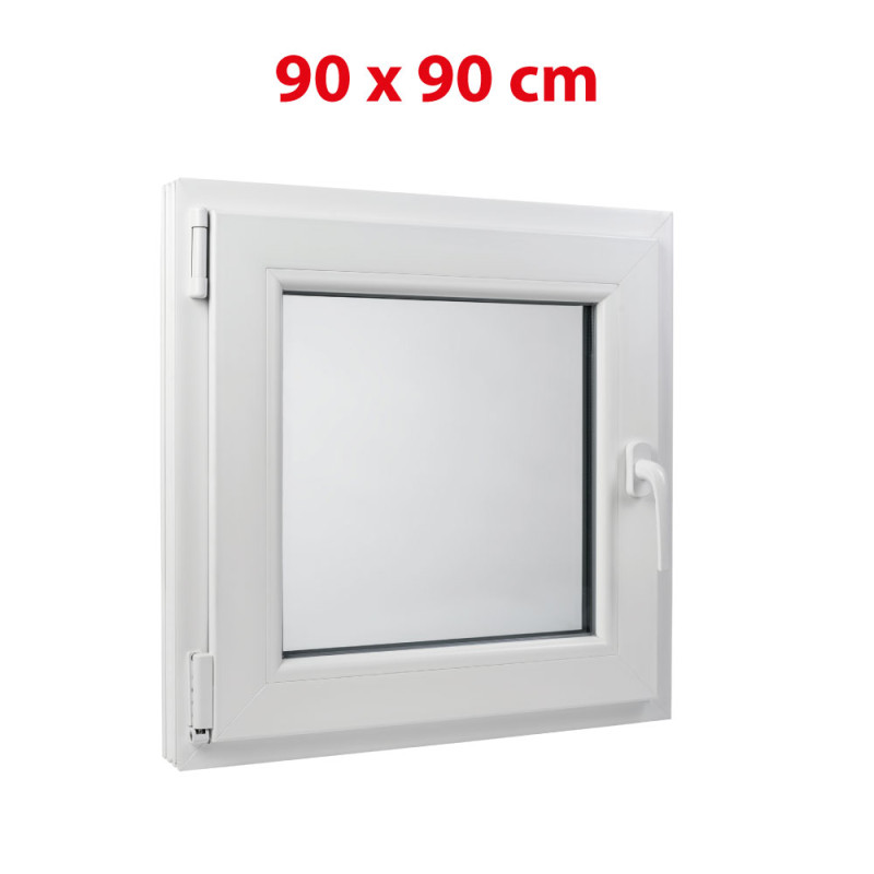 Plastové okno 900 × 900 mm (90 × 90 cm) otevíravě-sklopné levé bílé pro vedlejší a technické prostory