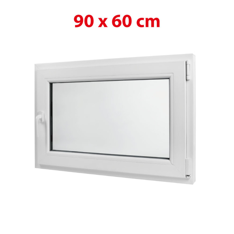 Plastové okno 900 × 600 mm (90 × 60 cm) otevíravě-sklopné pravé bílé pro vedlejší a technické prostory