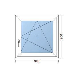 Plastové okno 900 × 900 mm (90 × 90 cm) otevíravě-sklopné pravé zlatý dub/bílá pro vedlejší prostory Aplast 60