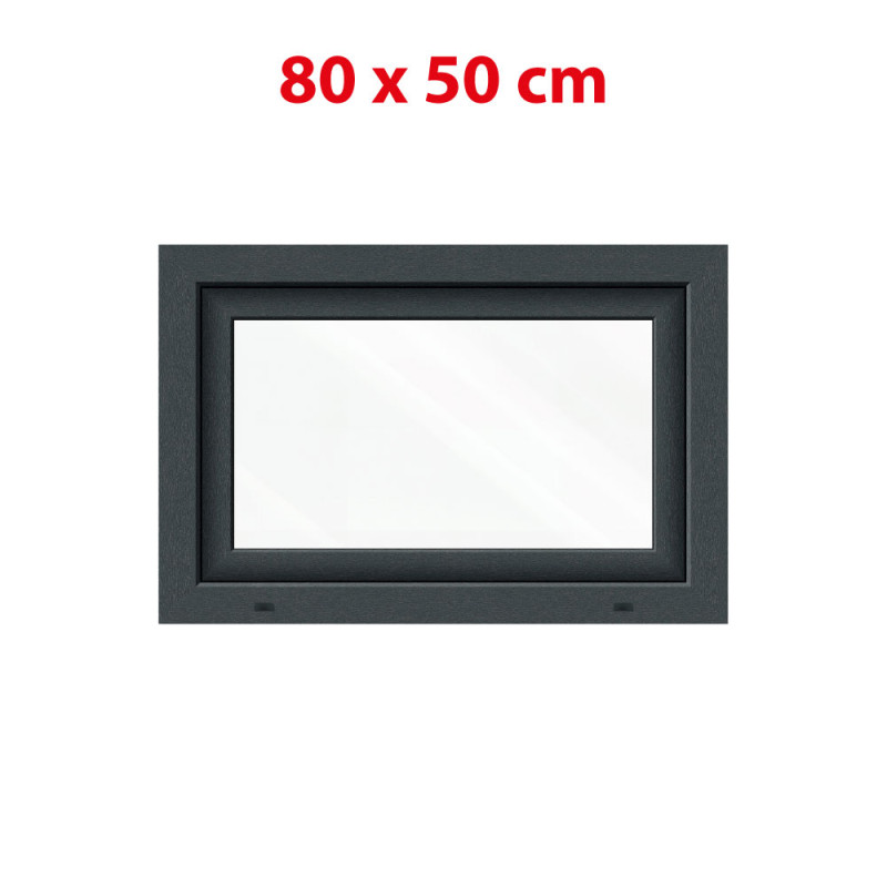 Plastové okno 800 × 500 mm (80 × 50 cm) sklopné antracit/bílá pro vedlejší a technické prostory