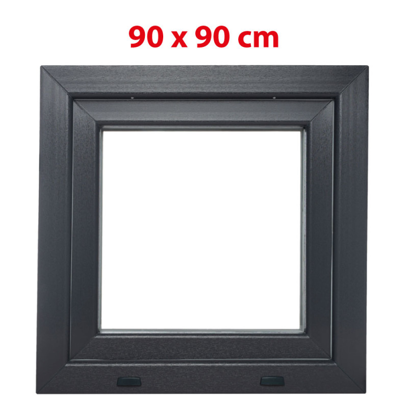 Plastové okno 900 × 900 mm (90 × 90 cm) otevíravě-sklopné levé antracit/bílá pro vedlejší prostory Aplast 60