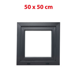 Plastové okno 500 × 500 mm (50 × 50 cm) otevíravě-sklopné levé antracit/bílá pro vedlejší prostory Aplast 60