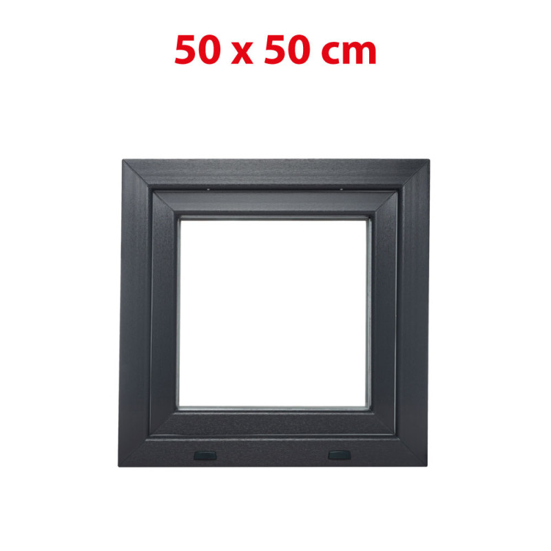 Plastové okno 500 × 500 mm (50 × 50 cm) otevíravě-sklopné levé antracit/bílá pro vedlejší prostory Aplast 60