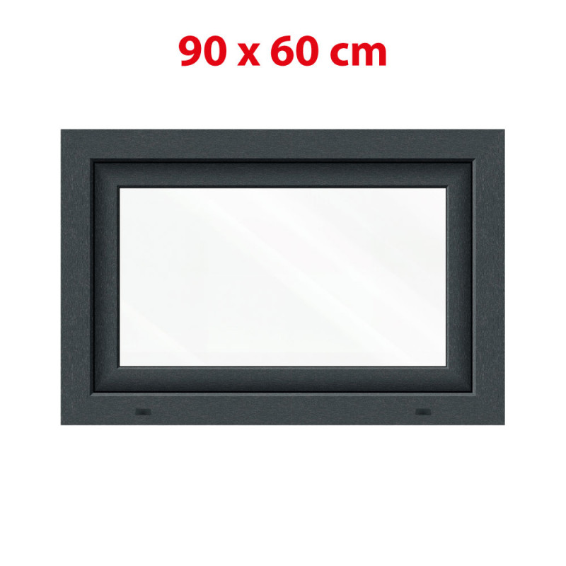 Plastové okno 900 × 600 mm (90 × 60 cm) otevíravě-sklopné levé antracit/bílá pro vedlejší prostory Aplast 60