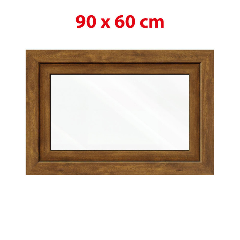 Plastové okno 900 × 600 mm (90 × 60 cm) otevíravě-sklopné pravé zlatý dub/bílá pro vedlejší prostory Aplast 60