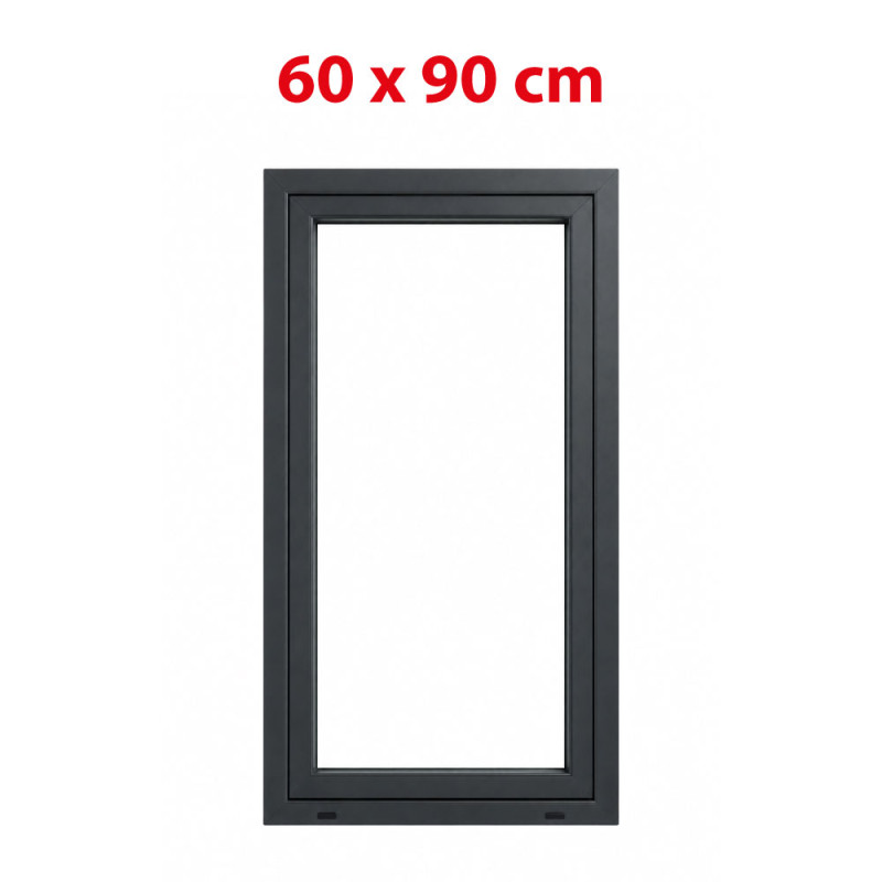 Plastové okno 600 × 900 mm (60 × 90 cm) otevíravě-sklopné levé antracit/bílá pro vedlejší prostory Aplast 60