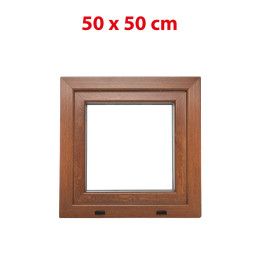 Plastové okno 500 × 500 mm (50 × 50 cm) otevíravě-sklopné levé zlatý dub/bílá pro vedlejší prostory Aplast 60