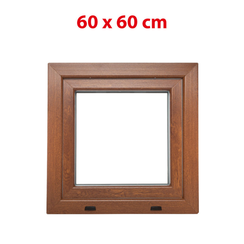 Plastové okno 600 × 600 mm (60 × 60 cm) otevíravě-sklopné levé zlatý dub/bílá pro vedlejší prostory Aplast 60